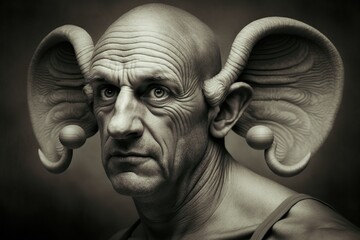 Mans face that have elephant ears, concept of all ears,  Big-Eared Man and Elephantine Features, created with Generative AI technology