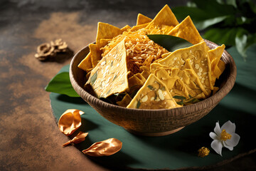 scrumptious tofu skin chips Indonesian cuisine. Generative AI
