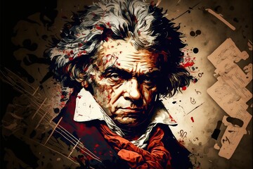 Artistic representation of beethoven, concept of Classical Music and Composer, created with Generative AI technology - obrazy, fototapety, plakaty