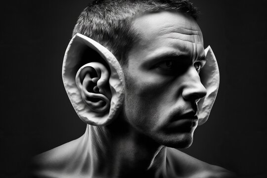 Person with very large ears, concept of attentive listening, created with Generative AI technology
