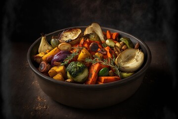 Fototapeta na wymiar Roasted vegetable medley, concept of Cooked and Mixed, created with Generative AI technology