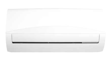 White air conditioner on a transparent background. The concept of installing, cleaning and repairing an air conditioner. isolated object. Element for design, front view