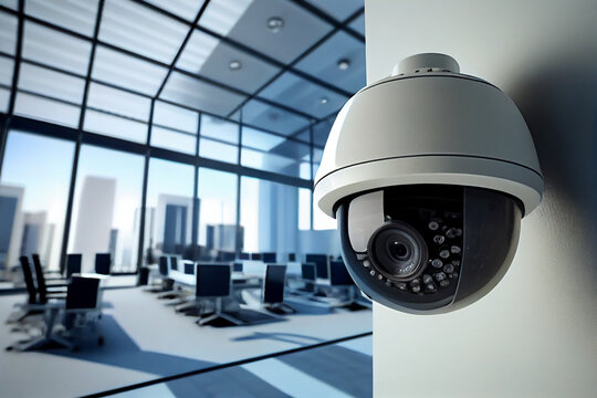 Nahaufnahme einer Überwachungskamera, in einem Büro Gebäude - Generative Ai