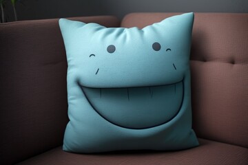 Smiling pillow, concept of Softness and Comfort, created with Generative AI technology