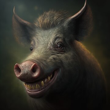 Smiling boar, concept of Cheerful and Amiable, created with Generative AI technology