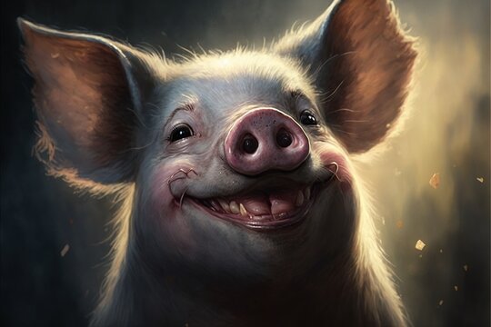 Smiling pig, concept of Cheerful and Adorable, created with Generative AI technology