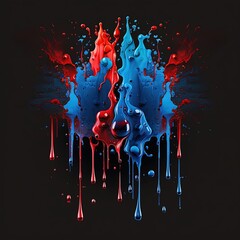 Generative AI: Ink Drenched Drama: Acrylic Blue & Red Paints Make a Splash on Black Canvas