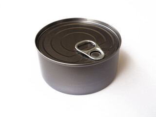 Metal tin can, isolated on white background. Silver metal tin can foods fruits Vegetables legumes tuna meat easy open on white background.                