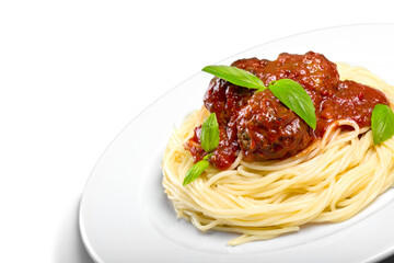 seving of spaghetti with meatballs