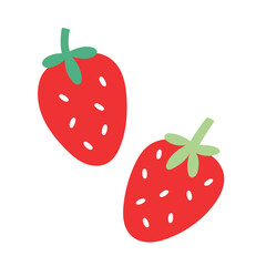 Cute strawberries icon, cartoon doodle illustration isolated on white background. Simple hand drawn art, doodle icon, healthy food clipart