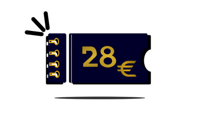 28 euro,twenty eight euro golden number on blue coupon