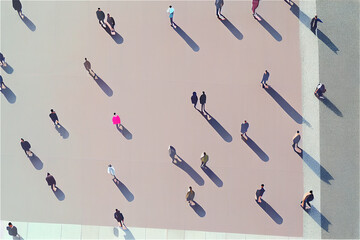 Aerial view of a crowd in the middle of the street, perfect for backgrounds, generative AI