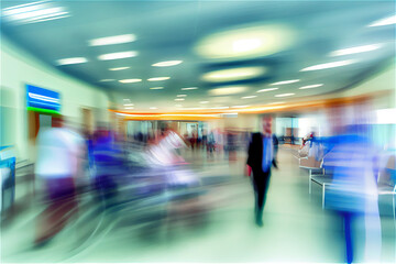 Hospital activity background with a blurry impression of a healthcare scene, generative AI