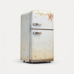 Retro vintage old 1950s refrigerator with rust isolated on a white background, generative ai