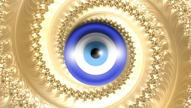 Evil Eye on Gold Fractal Pattern Background, Cover Image, Thumbnail