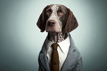 German Shorthaired Pointer in a business suit. generative AI
