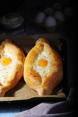 Two Georgian Khachapuri with eggs