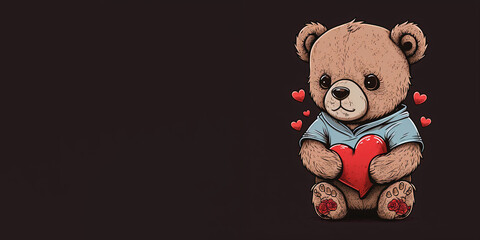 Teddy Bear In Love Card, Valentine's Day, Copy Space. Generative AI