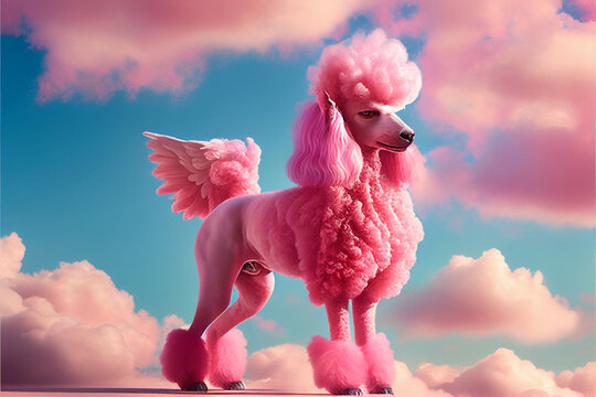 Fluffy flying alpaca in the sky dream pink art