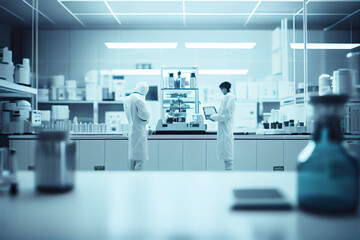 Mikrobiologen in steriler Kleidung forschen in einem modernen Labor - Generative Ai