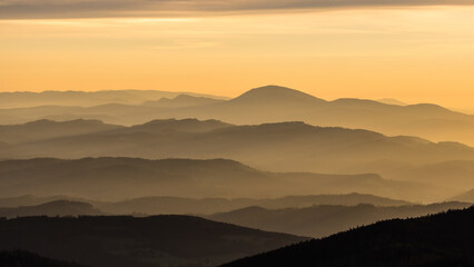 Mountain layers during sunrise in the morning in Austria