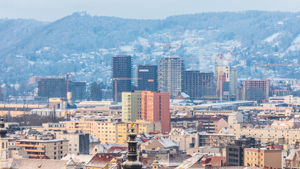 Fototapeta premium View of Graz with the Reininghaus city development district under construction