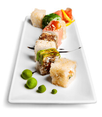 Sushi pieces collection, isolated on white background