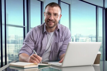 Fototapeta premium Happy business man work in modern workspace