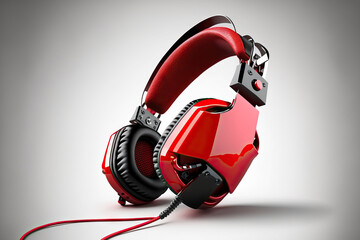Professional gaming headphones in red on a white background. Generative AI