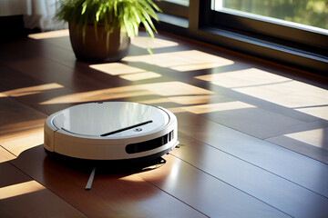 Saugrober saugt den Boden einer modernen Wohnung - Generative Ai