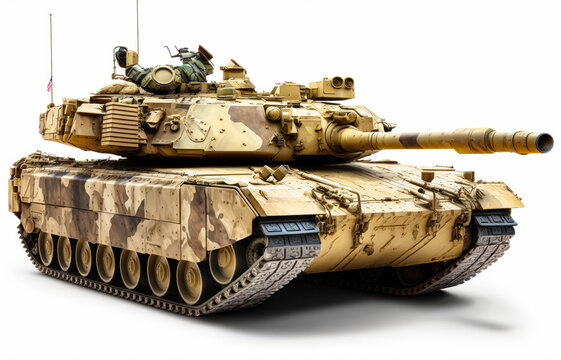 M1 Abrams tank isolated on white background, american War Concept - Generative AI