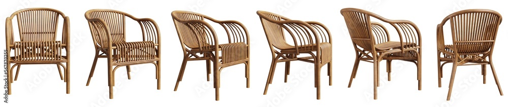 Aufkleber rattan chair in different views isolated on transparent background. 3d render. 3d illustration.