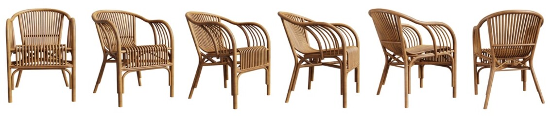 Rattan chair in different views isolated on transparent background. 3D render. 3D illustration. - 567870255