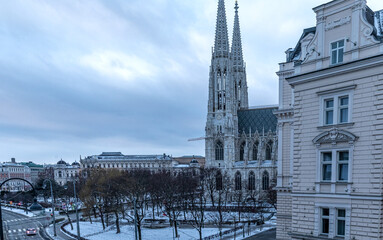 Fototapeta premium The Votivkirche is a neo-Gothic style church located on the Ringstraße in Vienna, Austria. 