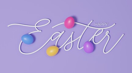 Happy Easter 3d lettering inscription. Easter decorative calligraphy