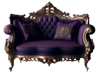 Luxurious purple lounging couch in baroque style. AI generated illustration.