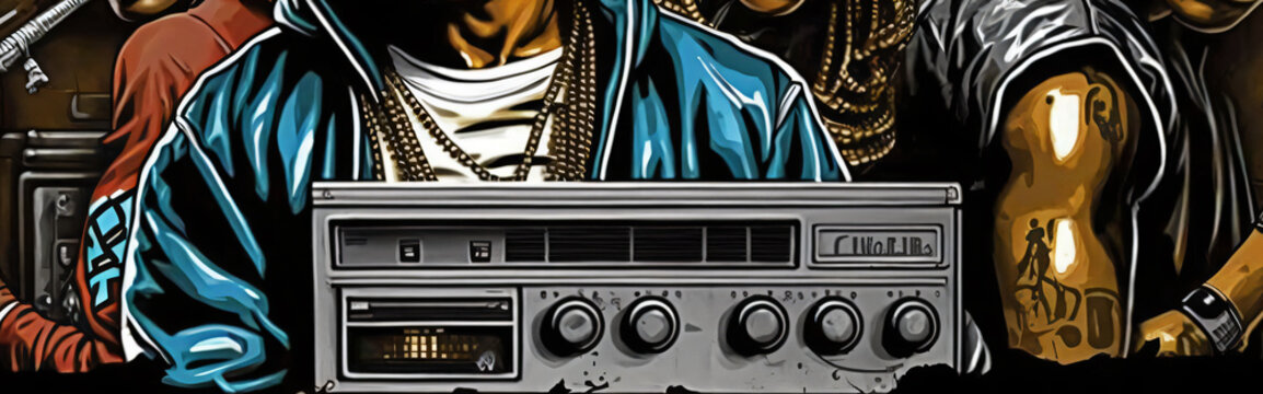 Hip Hop Music Banner.  Old School Urban Retro Scene As Illustration.  Generative AI.