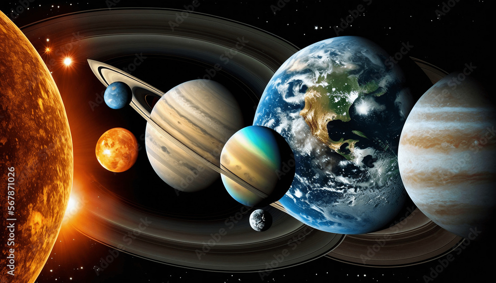 Wall mural cluster of planets in space