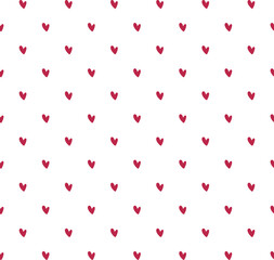 Vector seamless pattern with red hearts. Beautiful minimalistic ornament on white background. Cute print with love symbol for textile and paper.
