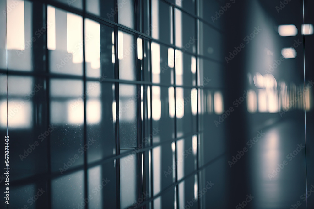 Poster blurred abstract grey glass wall in the background of a structure. generative ai