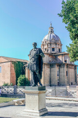 Bronze statue of roman emperor Julius Caesar on the roman forum, Rome, Italy