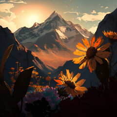 sunset in the mountains. Generative AI