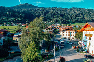 Fototapeta na wymiar Small Austrian town with mountain view, Innsbruck, Austria 