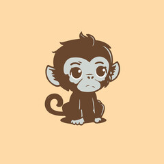 monkey, infant, nursery, cartoon, vector, illustration, animal, drawing, brown, baby, art, cute, adorable, simple, birthday, sticker, decal, fun, minimal, jungle