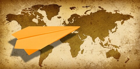 Old World Map with toy airplane