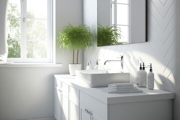 a new white sink in a bright bathroom. Generative AI