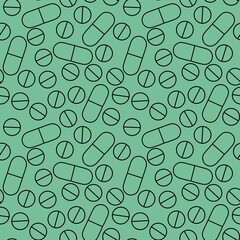 Cartoon medicine seamless pills pattern for wrapping paper and clothes print and fabrics and linens and pharmacy