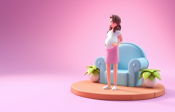 Pregnant Woman on a Sofa. 3D Illustration