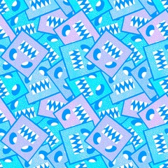 Cartoon geometric aliens seamless monster square pattern for wrapping paper and kids clothes print and fabrics