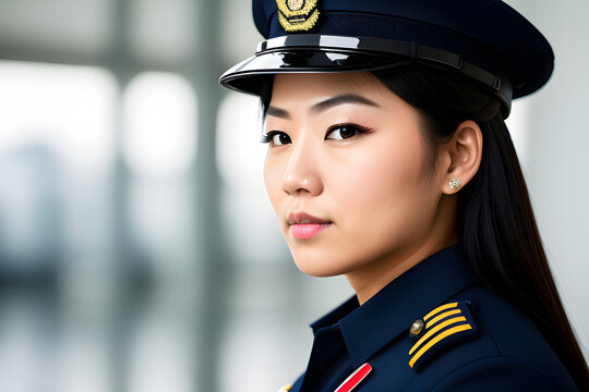 a portrait photo of a Asian female Police Officer in outfit - Generative AI, fictitious person